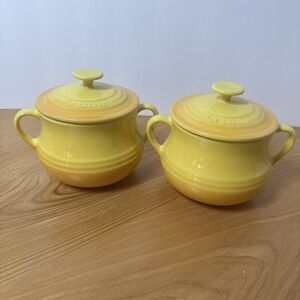 Le Creuset Small Soup Bean Pots with Lids Yellow 0.5L Set of 2 France Ceramic